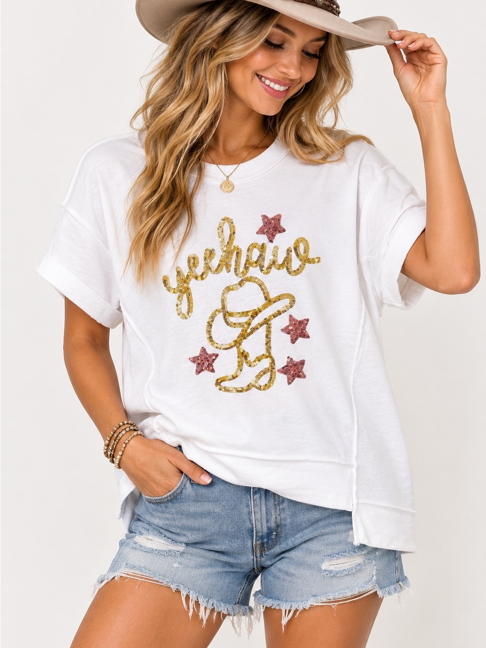 NWT White 'Yeehaw' Graphic Short Sleeve Tee